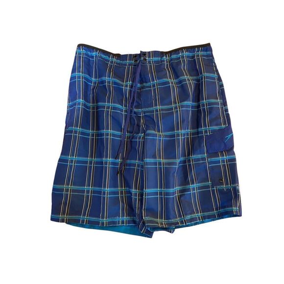 Speedo men’s swim trunks deep ocean blue plaid mesh lined board shorts S/XL - Picture 2 of 3